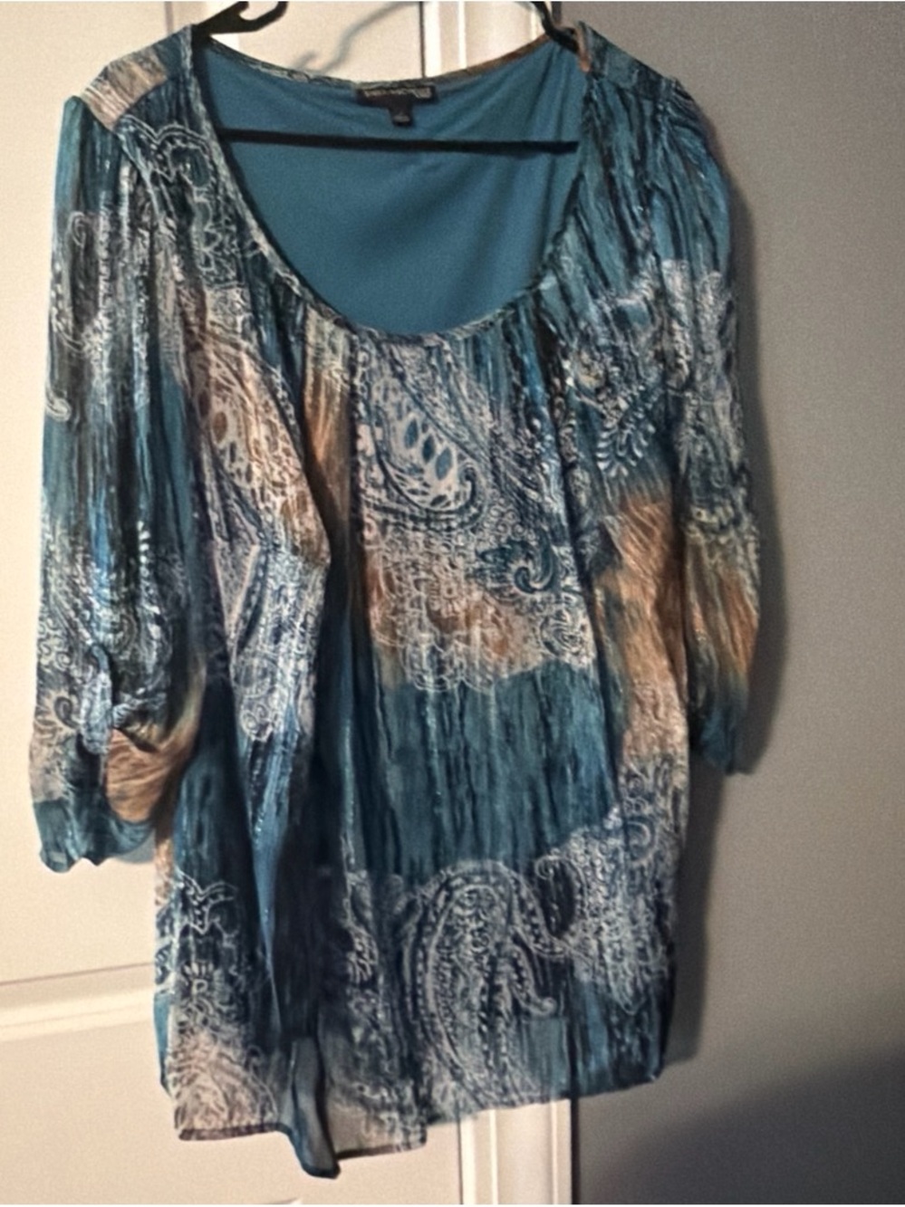 Sara Michelle Teal Blue Paisley Peasant Tunic